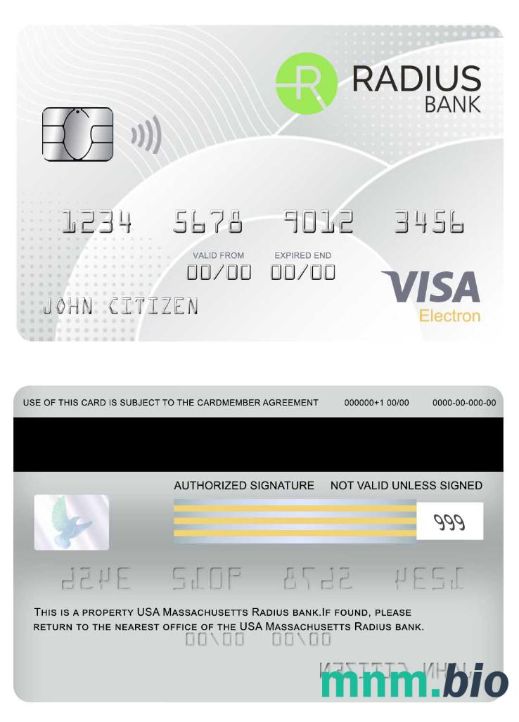 USA Massachusetts Radius visa electron karta przykład w formacie PSD